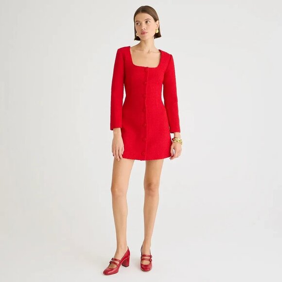 NWT J.Crew Sophia Mini in Festival Red Maritime Tweed Dress 4 $248 - Picture 2 of 7